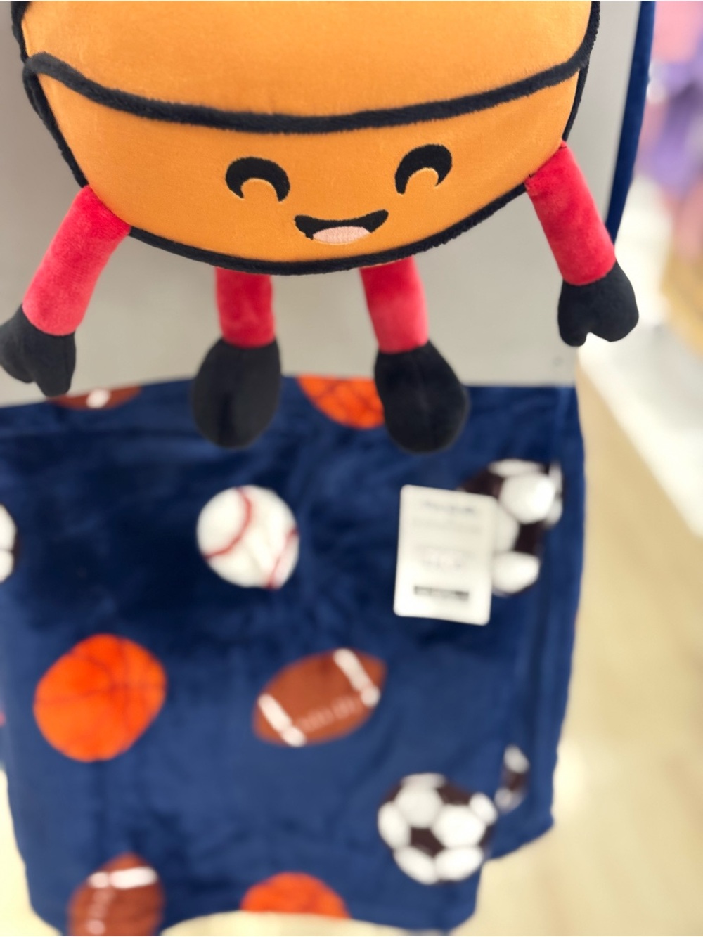 Plush Sports Ball Character Toy with Navy Sports Blanket -